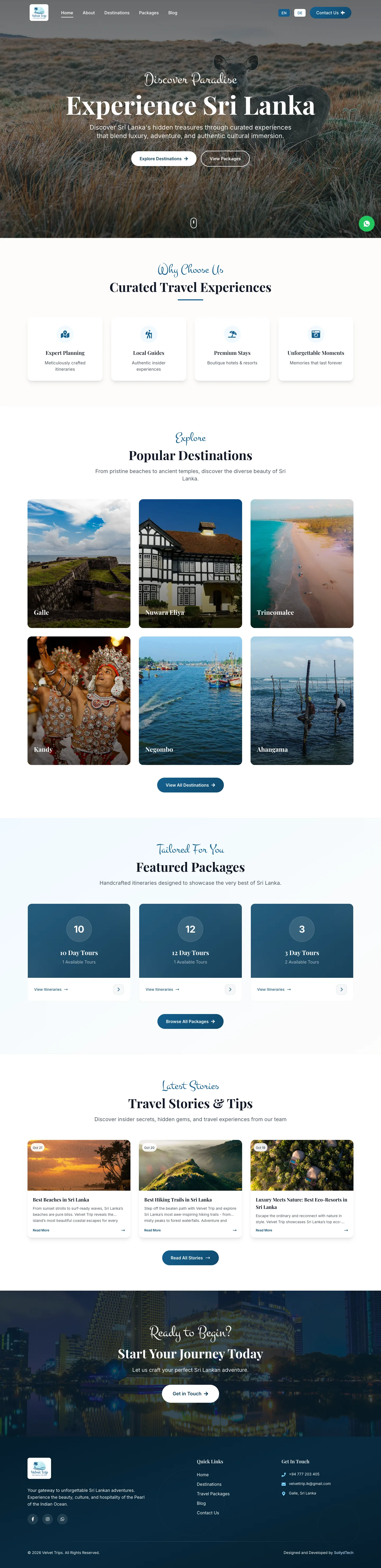 Velvet Trip luxury travel website built by Sollyd Labs - curated Sri Lanka experiences